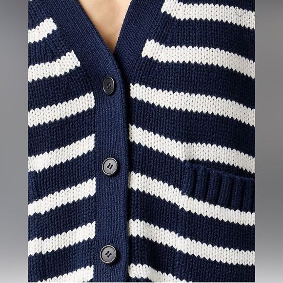 NWT J CREW Heritage cotton relaxed cardigan in stripe in Navy/Ivory - Picture 3 of 6